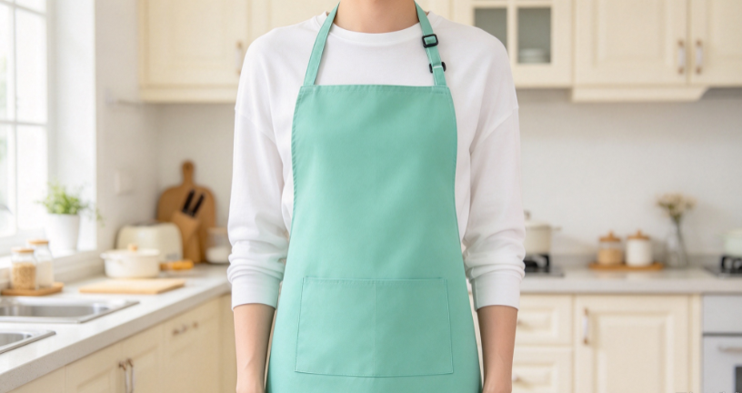 Adjustable Solid-Color Neck-Hanging Kitchen Apron – Oil-Resistant Apron for Home Cooking & Baking