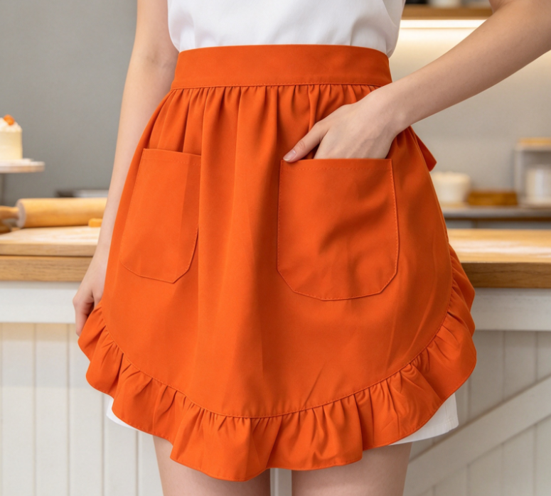 Orange Pleated Ruffle Half-Apron - Image 2
