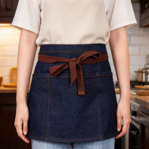 Dark Denim-Texture Half Apron