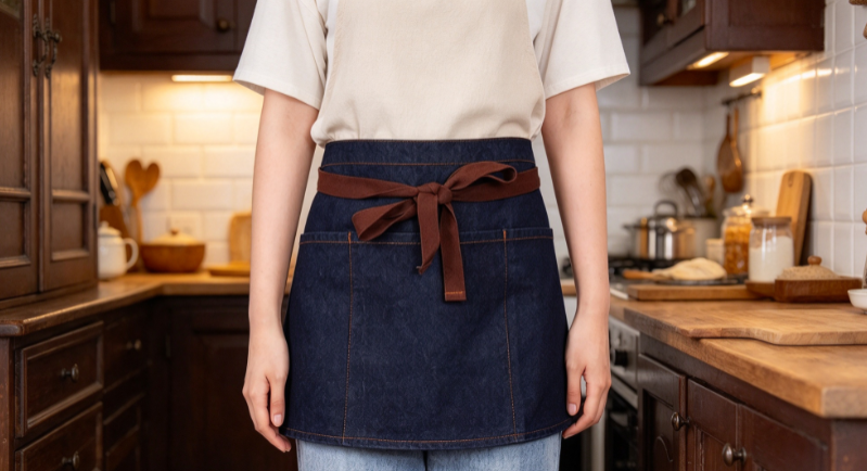 Dark Denim-Texture Half Apron